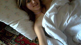 Petite Russian teen with perky titties blows a dick in POV