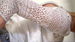 Sweet Cutie Earns Good Grades by Pleasing Old Cock