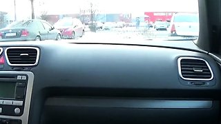 Big-Titted Blonde Sucks New Director's Big Cock in Public