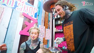 Inked lovers Big Dick four-way merry's tattooed escapade