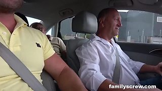 Step Dad Fucks Stepmom and Stepdaughter in Hot Outdoor Threesome