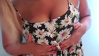 Blonde babe shows her big boobs in public