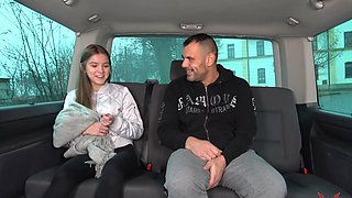 Teen babe Evelyn indulges in a raunchy roadside reality with her luscious lips and shaven sweet spot
