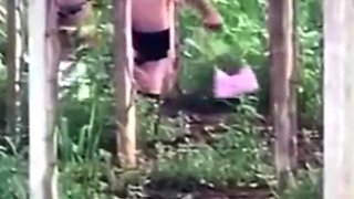 Spying blonde hooker fucking in the woods