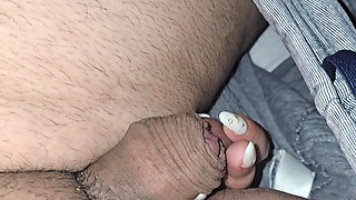 Step mom pulled out step son dick from his pants for handjob