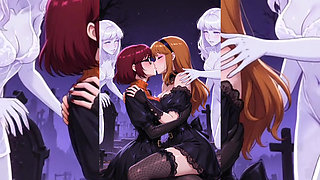 AI Toon Lesbian Super Sluts - Tongue Kissing Humping Group Softcore