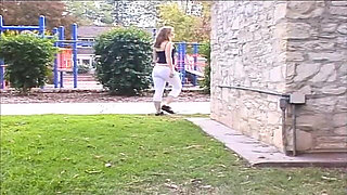 Masturbating Brunette Deep Throats Glory Hole Cock