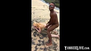 Interracial Threesome on the Beach - Amateur Doggy Style