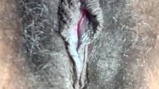 Close up Stimulating My Big Clit Hairy Pussy Creaming