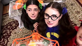 Besties spreading wide for candies in foursome