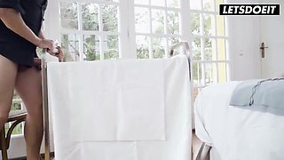 Tatted COUGAR Takes Wood Deep From Behind... Maid Joins for a FFM Bang Surprise