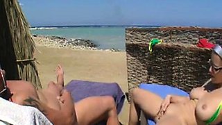 Nude Beach - Hot Pierced Big Boob Brunette Blowjob