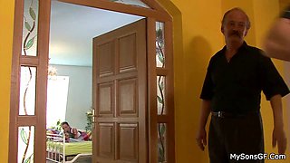Father in law getting busted fucking son's gf
