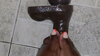 Throbbing and Teasing Monster Cock Dildo Footjob for It