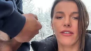 Hot slut suck cock in the snow and anal ride it in the car l