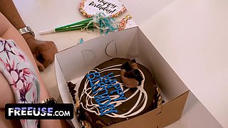 Freeuse milf - curvy step-mom with fat Natural Tits Emmy Demure gets free-for-all used by her bday boy
