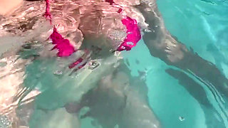 Artemisia Love Sexy and Horny Underwater Showing Her Big Tits in a Super Micro Bikini and You Can See Her Aureolas