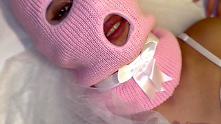 Slut in a Pink Mask Gets Her Face Crushed by a Foot