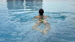 Bikini, Spit on Boobs, Ahegao, Butt Tease in a Public Pool