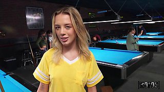 Horny Lesbian Spinner Deepthroats in the Pool Hall