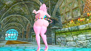 Thicc bunny MOMO shows off her big boobs and booty in Skyrim's naughty gameplay