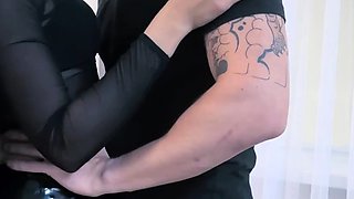 A slutty wife made me cum on her latex leggings