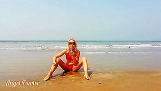 Kinky Girl Angel Fowler Smoking Topless On The Public Beach