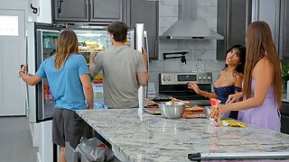 Foursome with MILF stepmoms and stepsons