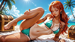 Nami Fucked Hard By Luffy And Zoro - Threesome On The Beach One Piece Uncensored Hentai