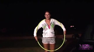 Angela White big tits brunette naked outdoors