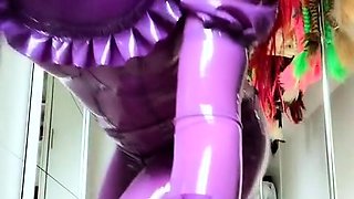 Latex slut solo anal masturbation