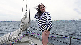 Solo masturbation on a yacht by cute Eva Murovski