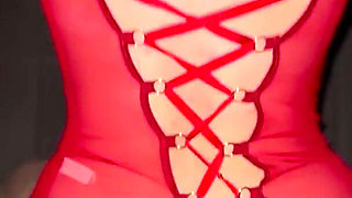 A Girl From Behind in a Bright Red Outfit