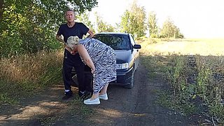 Mature Russian MILF Neighbor Public Blowjob - Deep Throat Fuck & Cum Swallow in Nature