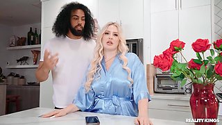 Chubby mom pleasures horny black dude in the kitchen