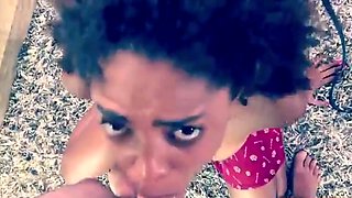 Niggerr slave worships her White Master's cock