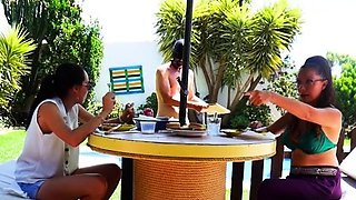 Brunette Flashing Her Titties And Pussy Outdoors In Public