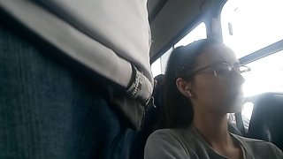 Nerd Girl Flashing Bulge in Bus
