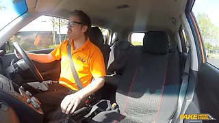 Fake driving school - nineteen year senior dark haired learner entices instructor in car xxx romp