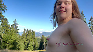 Walking in the Mountains Without T-shirt and Bra