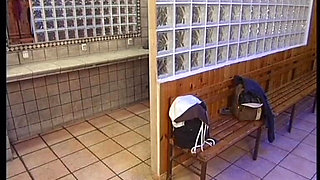 Gym Nude Tease and Stairway Deepthroat Suck