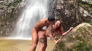 Outdoor passion flows like a waterfall in a steamy encounter