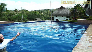 Horny MILF Cheats on Her Husband in the Pool with a Stranger