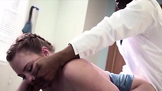 Pig-tailed patient fucked by black doctor